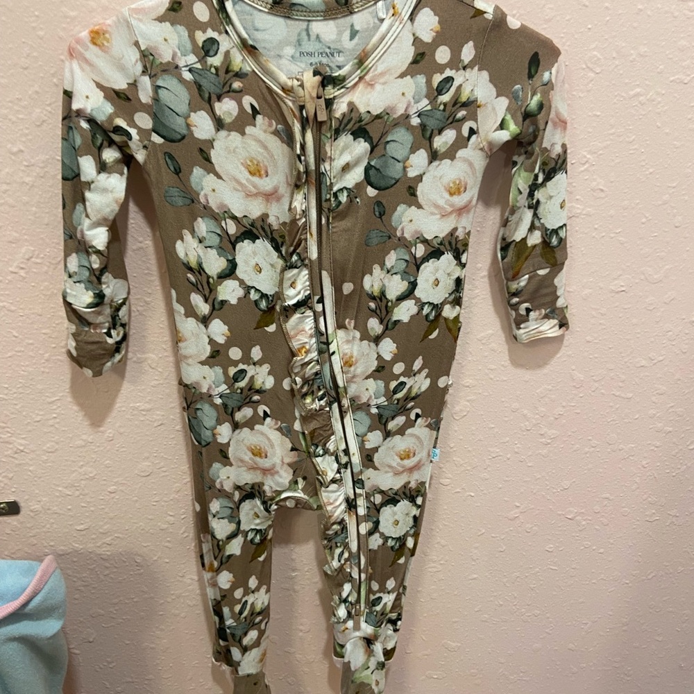 Posh peanut bamboo zipper ruffled onsies